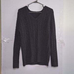 Jeanne Pierre Women's Cable Knit Sweater V-Neck Cottage Core Chunky Cozy Size L